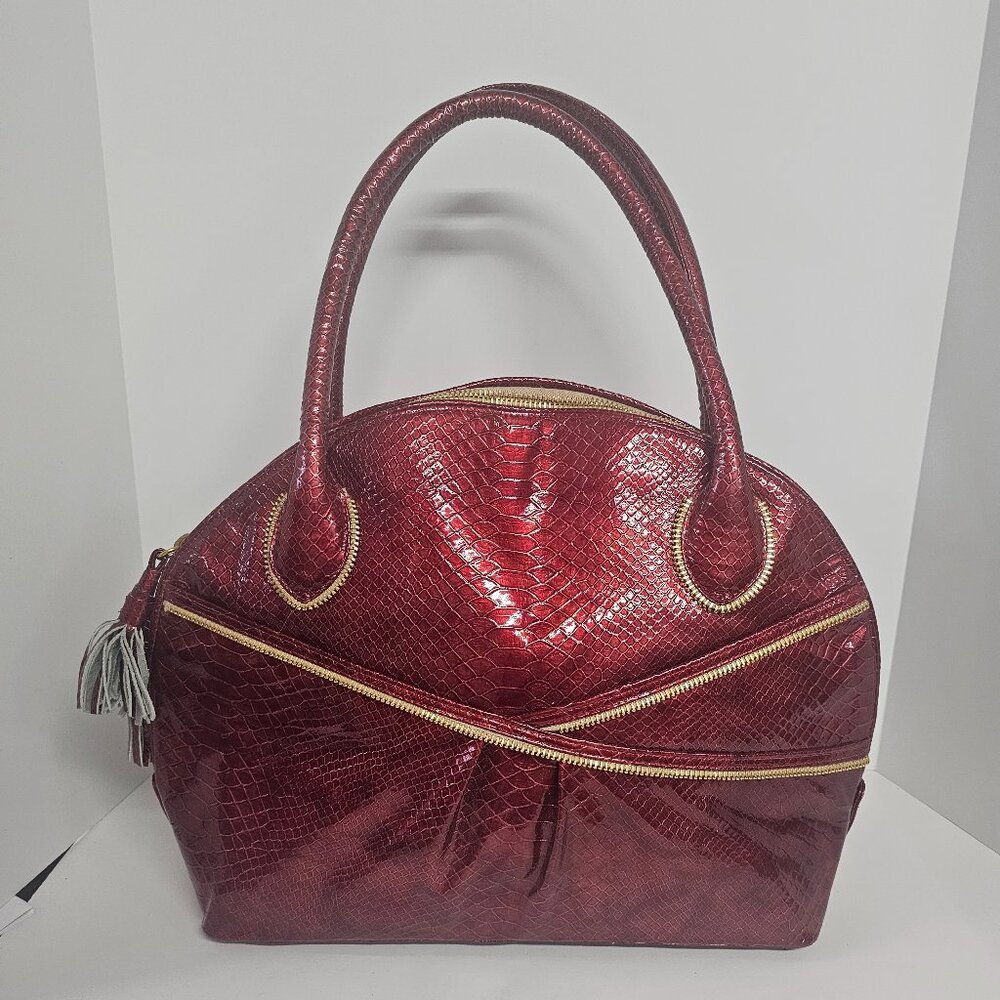 Zina Eva Bag Red Snakeskin Leather Shoulder Glam